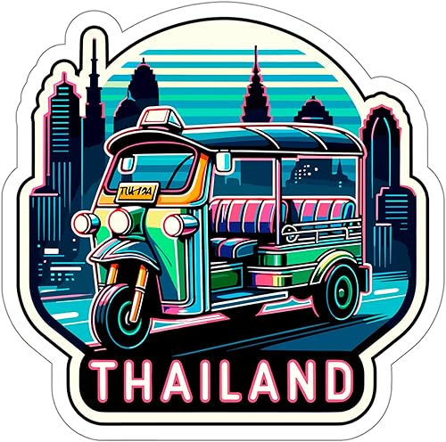 Adhesivo de Tailandia con diseño retro de horizonte, vinilo pequeño impermeable para botella de agua, taza, pasaporte, libro de recortes, cuaderno, disponible en Yaxa Venezuela