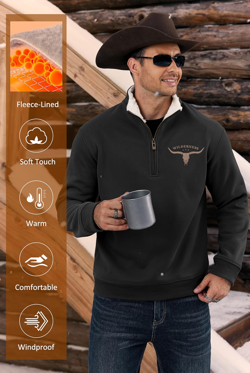 Men's Aztec Quarter Zip Pullover Fleece-Lined Western Country Cowboy Vintage Graphic Sweatshirt (S-XXL) - Image 5