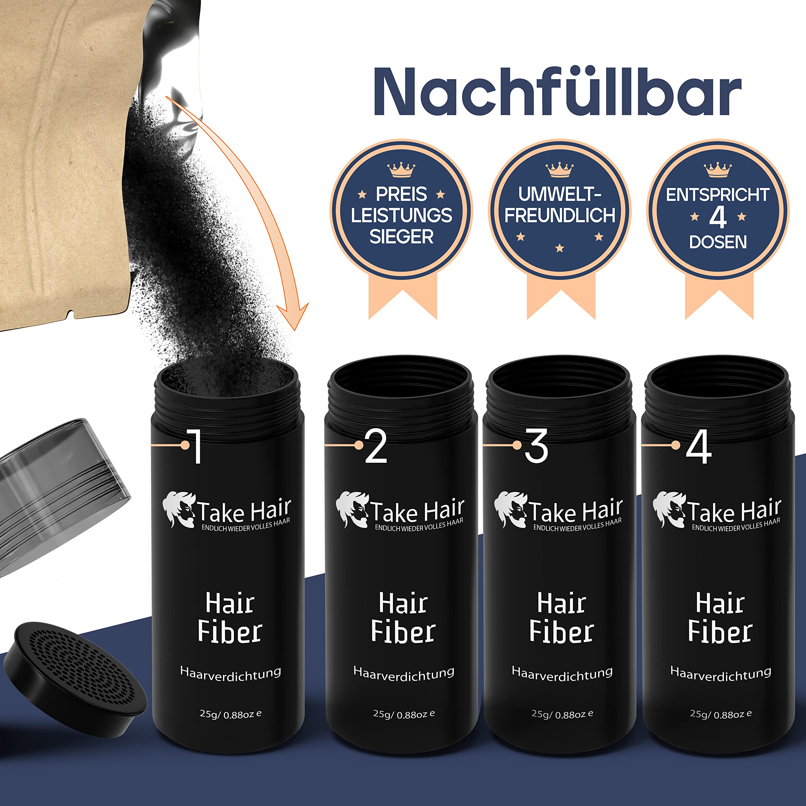 Take Hair Streuhaar Nachfüllbeutel 100g I Hält bei Regen und Wind I Für Männer und Frauen I Schütthaar zur Haarverdichtung I Hair Fibers Haarpuder Haarpulver Haarausfall (Streuhaar Dunkelbraun)