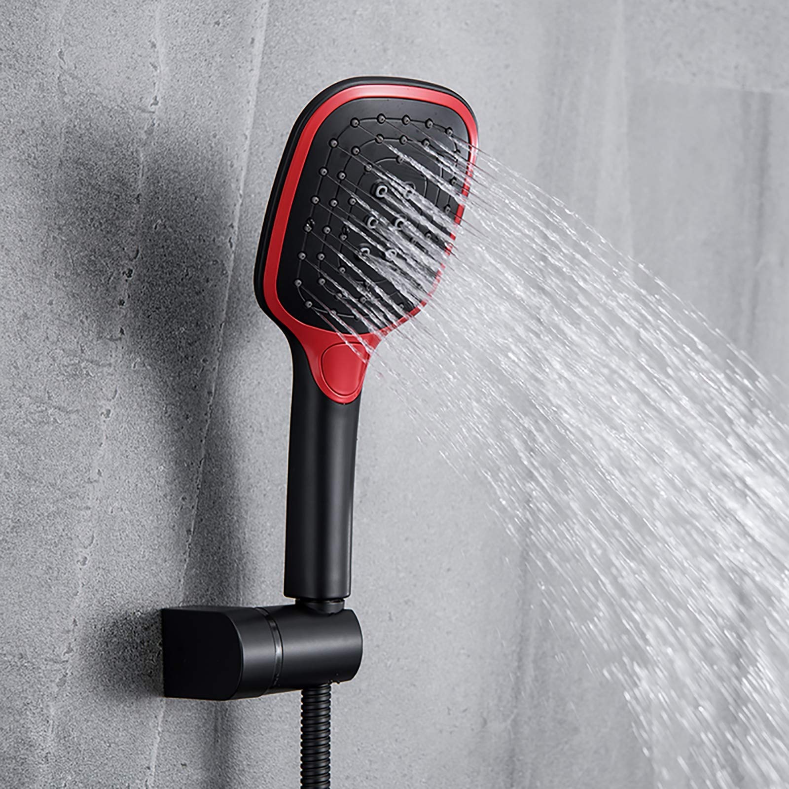 Set Doccia Multifunzionale con Rubinetto Doccia a Parete, soffione a Pioggia, doccetta a Mano e Rubinetto per Vasca da Bagno, Colore Grigio, Rosso e Nero.,