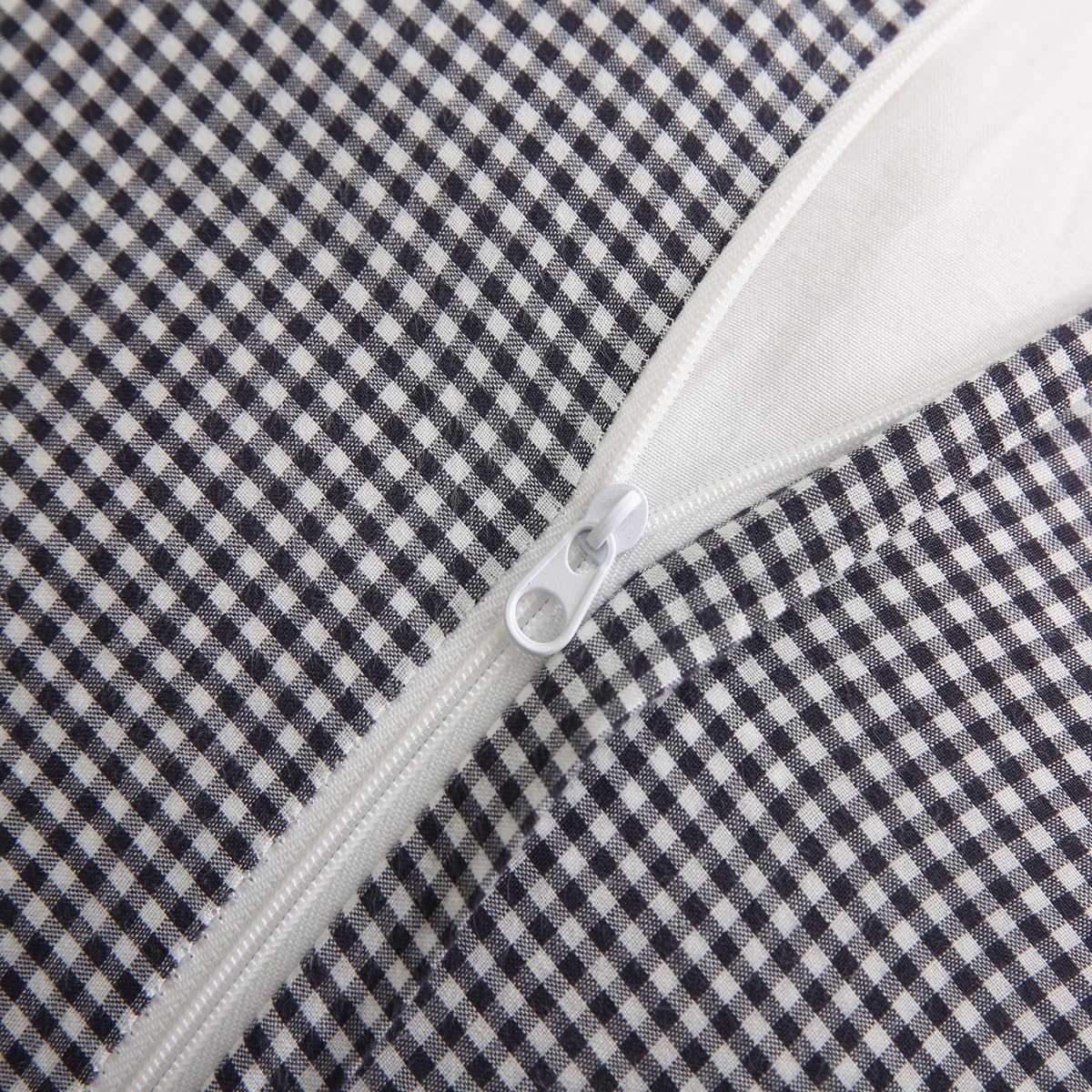 Silnuo Black/White Plaid Ruffle Throw Pillow Covers Farmhouse Checkered Gingham 20"x20" Vintage Washed Cotton Pillow Shams for Couch,Sofa,Bed and Living Room