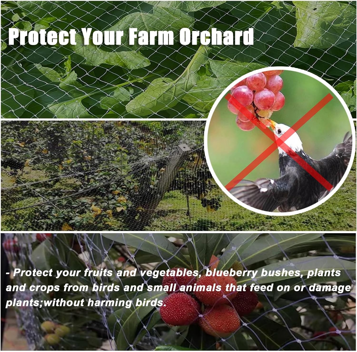 Commercial Anti Bird Netting Balcony Kit, Extra Large Fruit Tree Netting Mesh Cover, Clear Nylon Pet Mesh Fence, Cuttable Plant Trellis Netting(10x6m/33x20ft)
