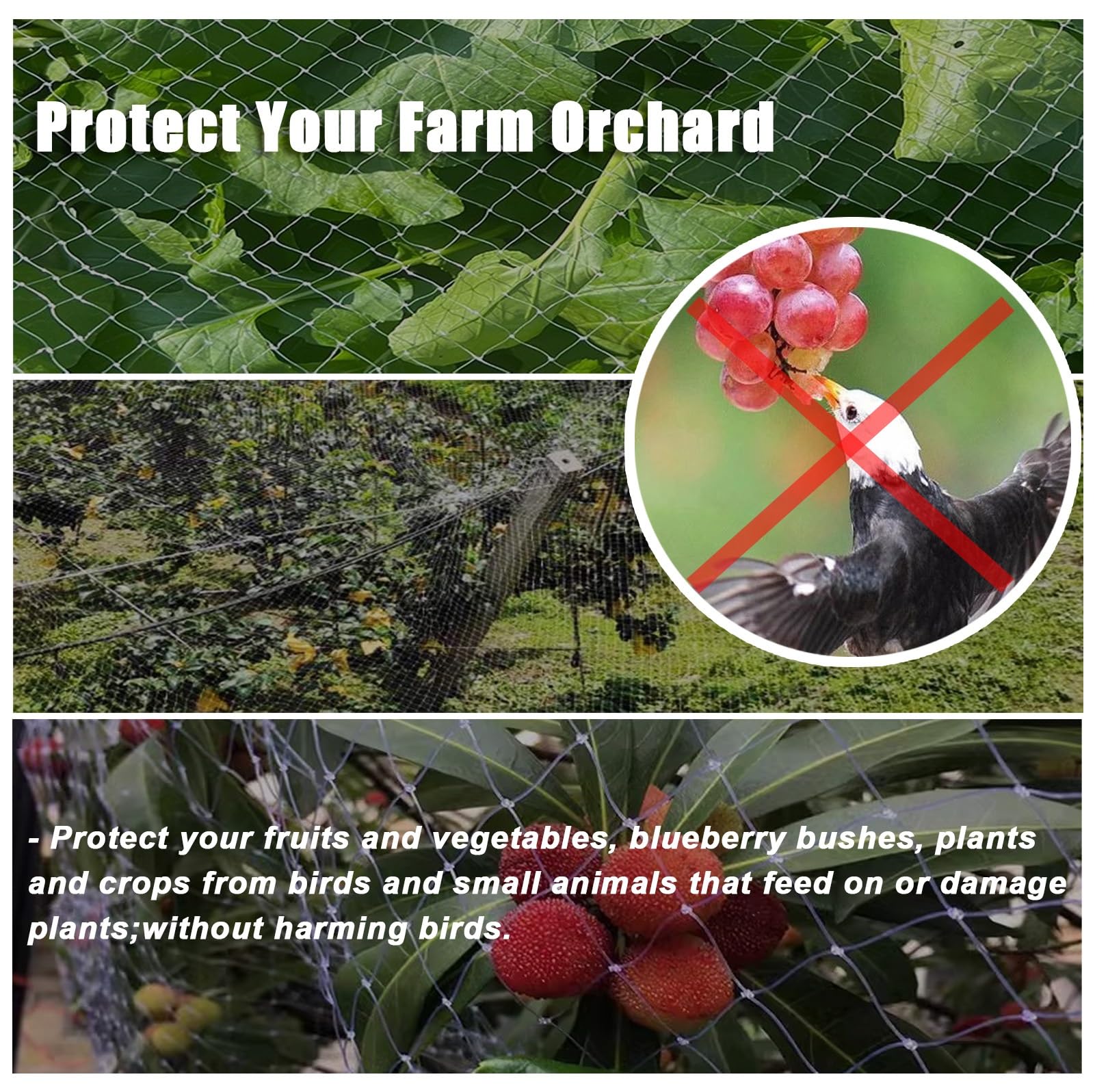 Malla Antipajaros Red Anti del Pájaro de La Malla de Nylon, Red para Pájaros de 3/5/7/10/15/20/25/30/35/40 M para Protección de Jardines, Red Reutilizable para Plantas de Cercado para Arándanos(15x10m