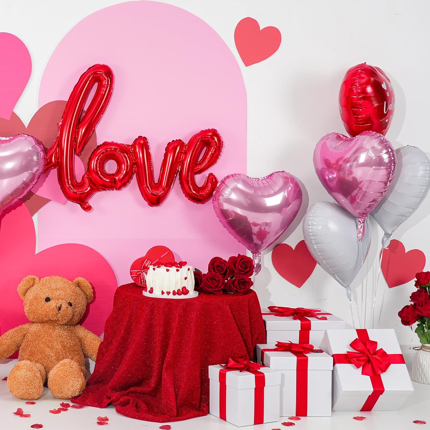 Pink White Red Heart Balloons,12Pcs Red Happy Valentine's Day Balloons,18Inch Pink White Heart Shaped Foil Balloons for Valentine's Day Party Decorations - Image 4