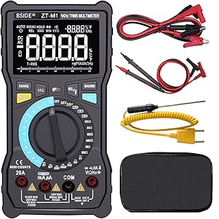 BSIDE EBTN LCD Digital Multimeter 3-Line Display Large Screen True RMS 8000 Counts Auto-Ranging DMM VFC Temperature Capacitance Volt Amp Ohm Hz Battery Tester with Analog Bar & Alligator Clip