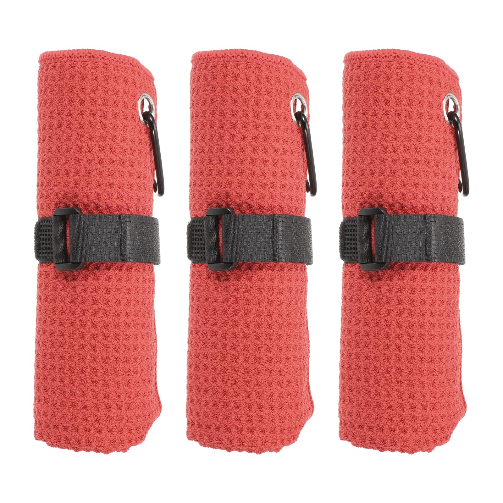 PATIKIL 20"x16" Microfiber Golf Towel, 3 Pack Tri-Fold Golf Towels Waffle Pattern Towels Absorption with D Clip, Hook and Loop Fastener, Red
