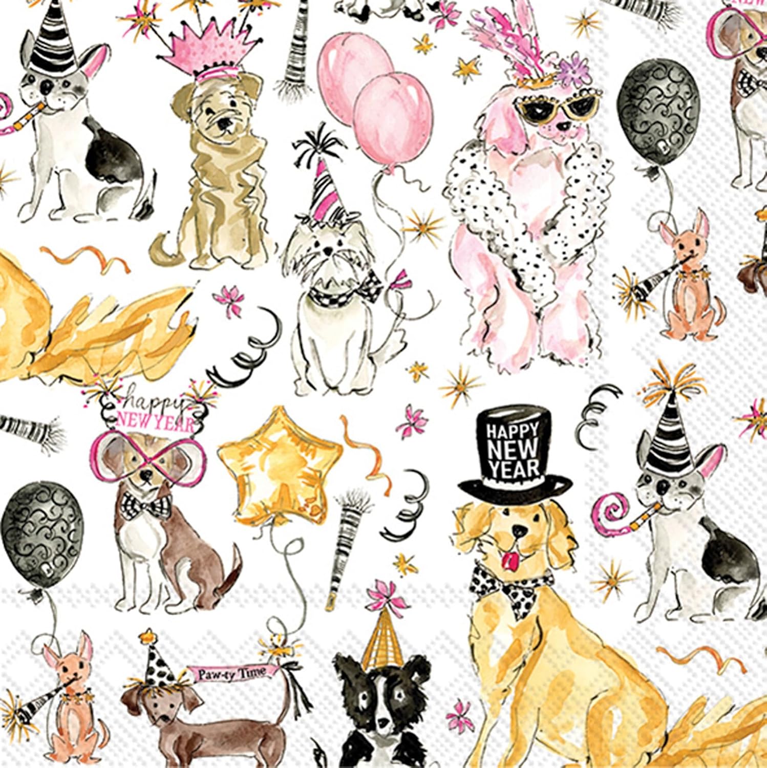 IHR Ideal Home Range Holiday Pets Napkins Rosanne Beck - Disposable 3-Ply Paper Party Napkin Pack, Cocktail Size 5" x 5", Christmas Dogs, 20-Count