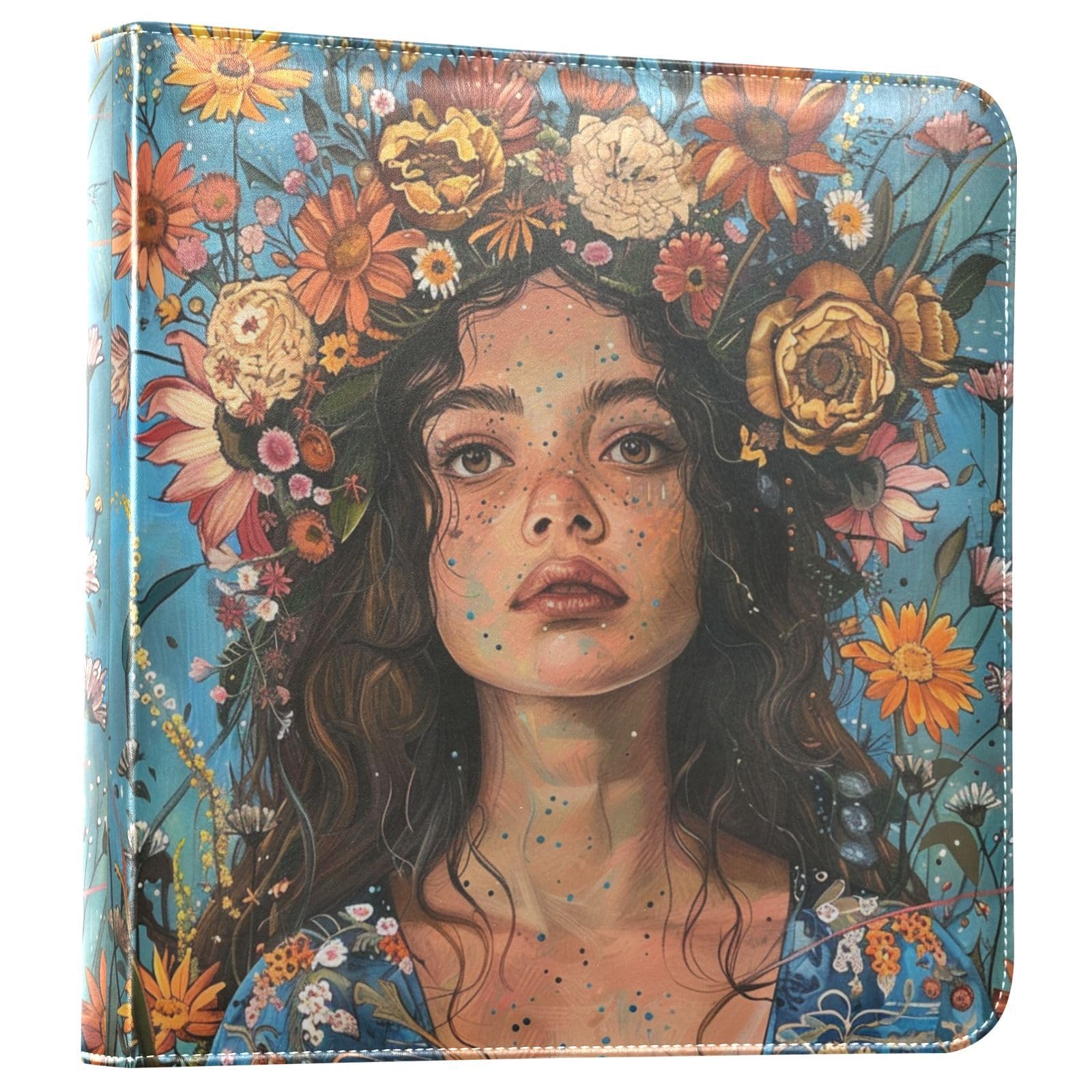 JIPONI Boho Woman Large Photo Album, DIY Leather Cover Scrapbook Albums for 4x6 5x7 6x8 Pictures, Self Adhesive Memory Book for Wedding, Baby, Family