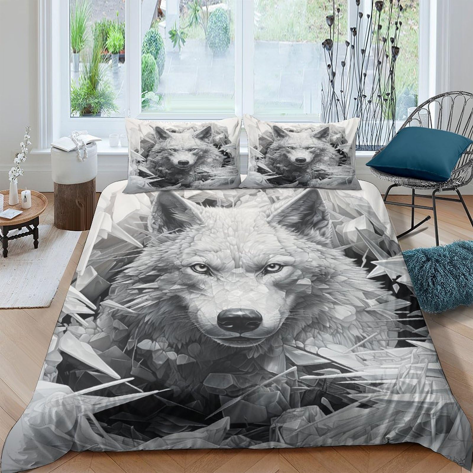Housse de couette loup grand lit king size pour chambre adulte et enfant
