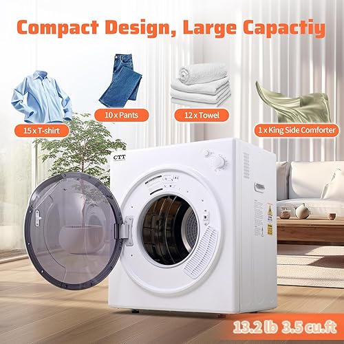Miniatura 4 de CTT Secadora de ropa portátil de 3.5 pies cúbicos, secadora de ropa de 110 V con bañera de acero inoxidable, 4 modos de secado, secadores portátiles