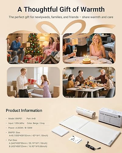 Miniatura 9 de Tapete de calentamiento de 42 x 16 pulgadas para alimentos extragrande, tapete extensible para calentar alimentos, bandeja de calentamiento