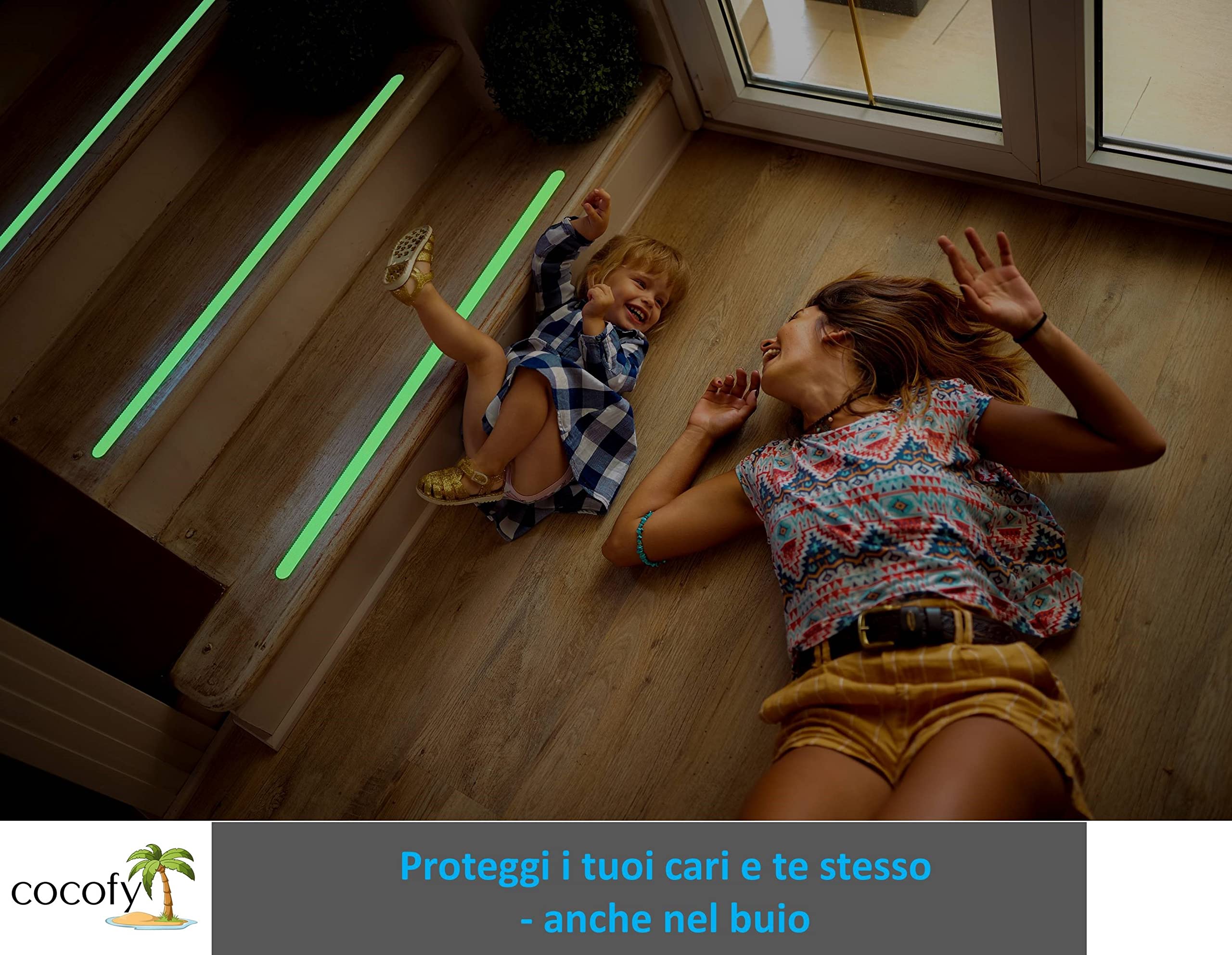 Strisce Antiscivolo Per Scale Cocofy - Fluorescenti, 75x3 Cm, Confezione Da 18 Pezzi - Foto 3