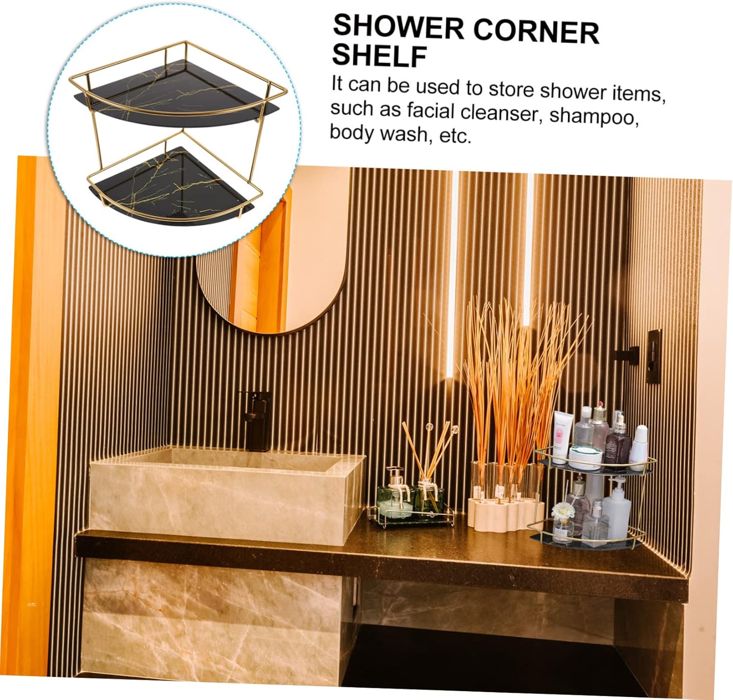 Iron Bathroom Corner Shelf Space Saving Tiered Organizer No Installation Required for Shower Kitchen Use Sturdy Metal Design