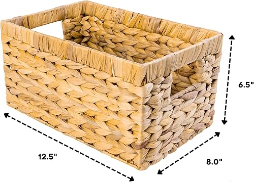 Miniatura 2 de M4DECOR Cesta de almacenamiento de mimbre, cestas de almacenamiento de jacinto de agua, cesta rectangular con asas integradas, cestas de mimbre para
