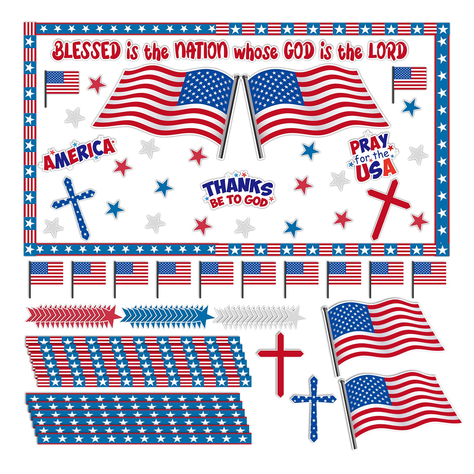 Snapklik.com : 105 Pieces Patriotic Bulletin Board Decorations Christian  July 4th Bulletin Board Decorations Set Independence Day Religious Bulletin  Board Decorations For Wall Classroom School Church Decor, image size:1600x1600