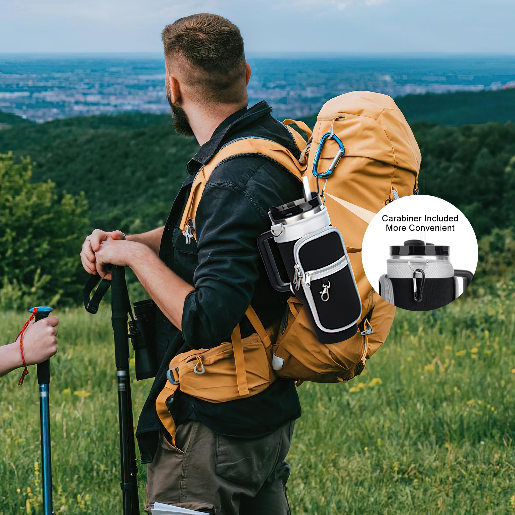 Torba na butelkę z wodą z płóciennym paskiem na ramię do Stanley kubek z uchwytem, kieszeń na butelkę wody z kieszenią na telefon 16,7 cm, na akcesoria do kubków Stanley, prezenty urodzinowe dla