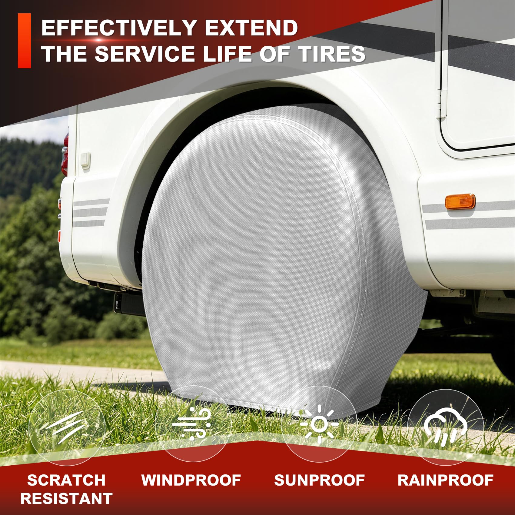 Explore Land Odporne na warunki atmosferyczne pokrowce na opony 4-pak – aluminiowe ochraniacze na koła do ciężarówki, SUV-a, przyczepy, kampera, kampera, M (pasuje do opon o średnicy 66-73 cm