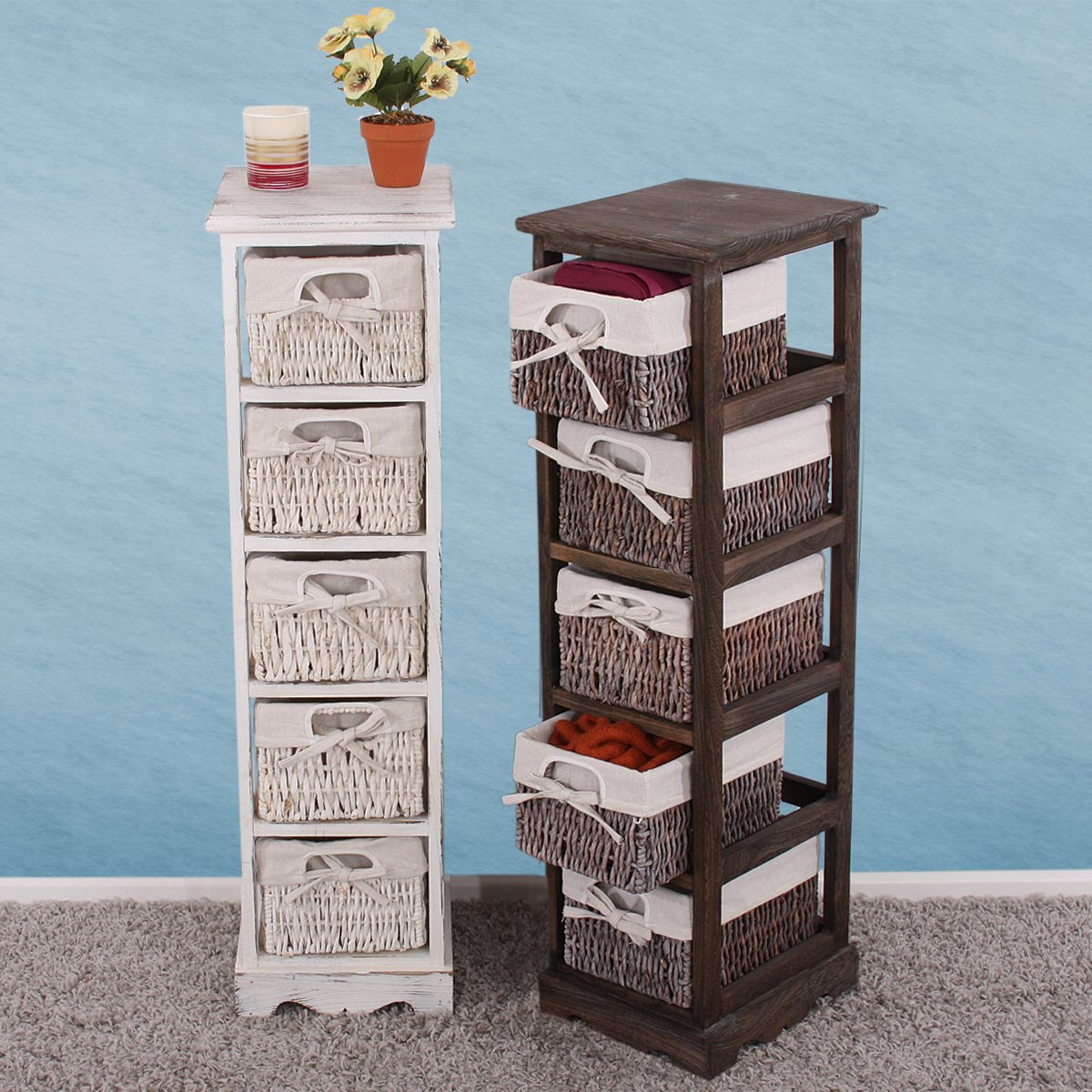 Mendler Scaffale cassettiera con 5 ceste Shabby Vintage Legno di paulonia 28x25x90cm - Marrone
