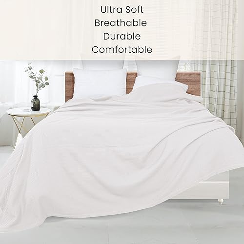 Miniatura 4 de Cotton Clinic Manta de punto gofre 100% algodón, tamaño King, 102 x 90 pulgadas, suave, ligera, transpirable, para todas las estaciones, capa de