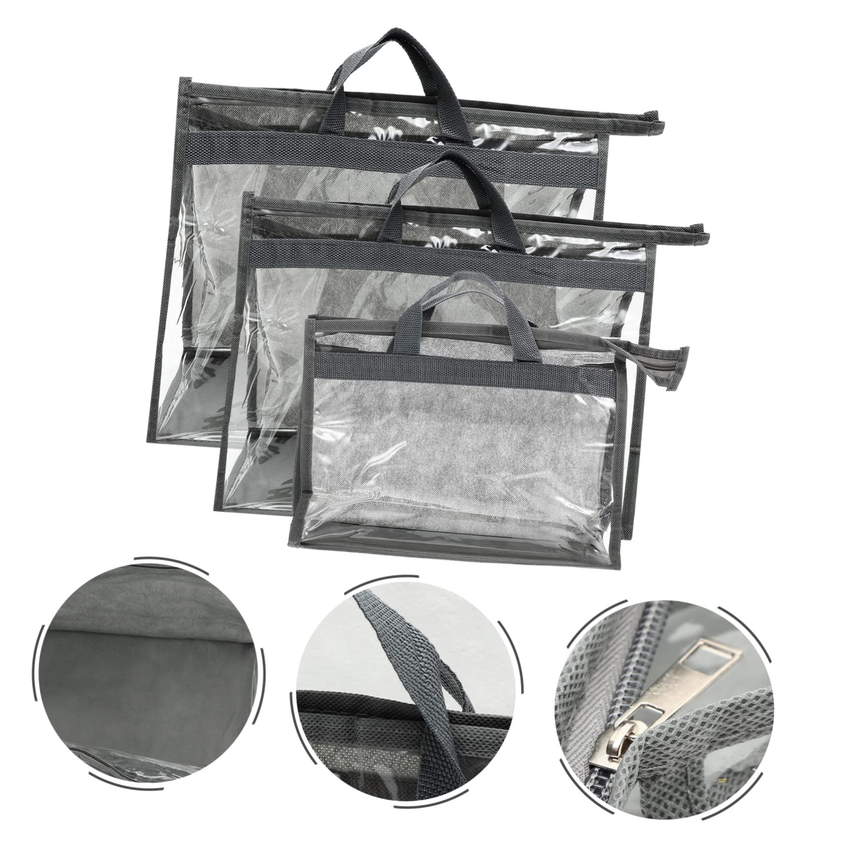 GAROZATION 3Pcs Clear Hanging Storage Bag for Handbags Zipper Protector Organizers with Sturdy Handle for Home Bedroom Closet and Travel
