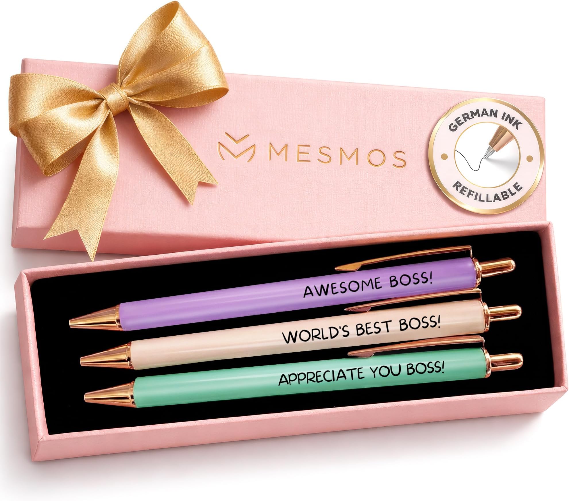 MESMOS 3pk Fancy Ballpoint Pens for Women, Best Boss Lady Gifts for Women, Boss Appreciation Birthday National Day Thank You Gifts