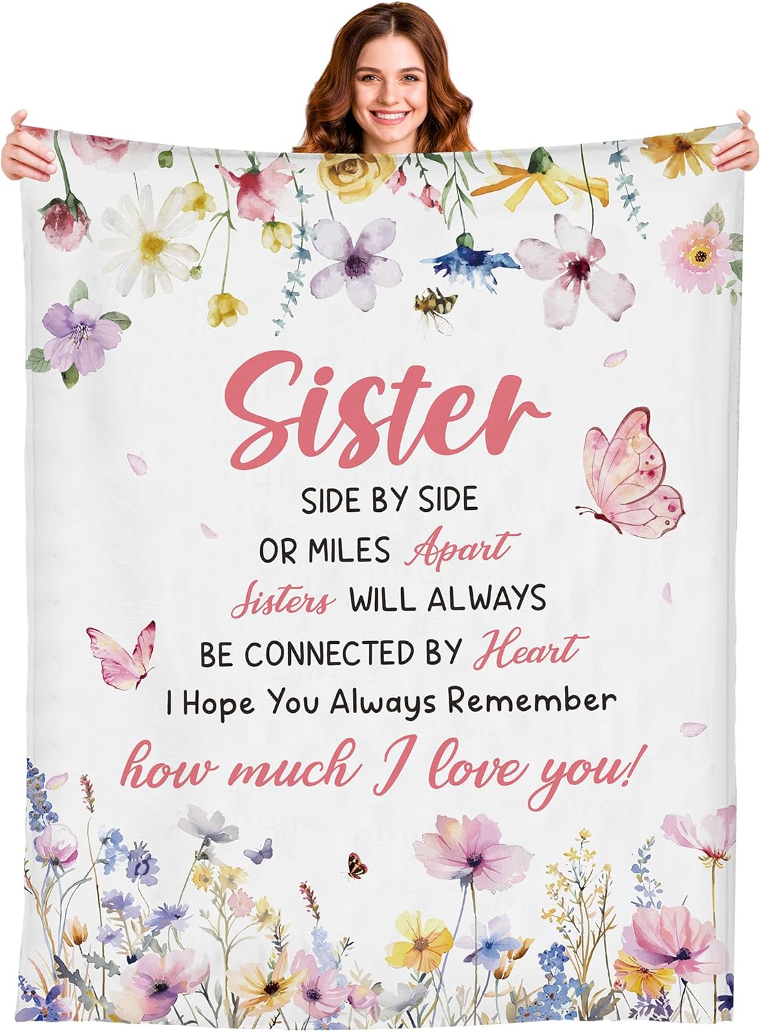 Sister's Blanket, Bridal Shower Gifts for Sister, Friends, Soft Flannel Throw Rose Flower Blanket 60 x 50