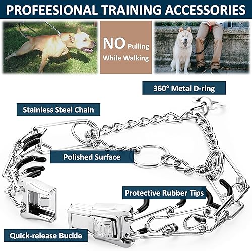 Miniatura 2 de MOZETO Collar de punta para perro con hebilla ClicLock, ajustable de liberación rápida para perros pequeños, medianos y grandes (circunferencia del