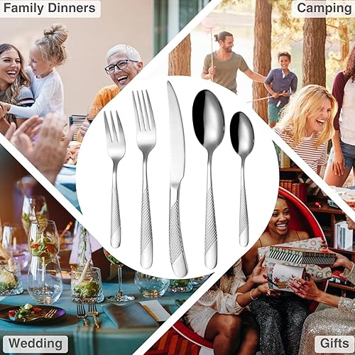 Miniatura 6 de Vilihkc Juego de cubiertos martillados de 20 piezas, juego de cubiertos de acero inoxidable 1810, juego de utensilios de cocina para 4, juego de