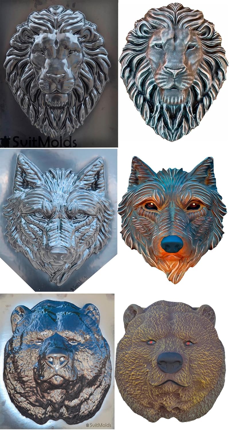 SvitMolds Mold 2D DIY Plaque Head Animals Garden Decor Mold Concrete Mould Form Garden Figure (D61+D88+D90)