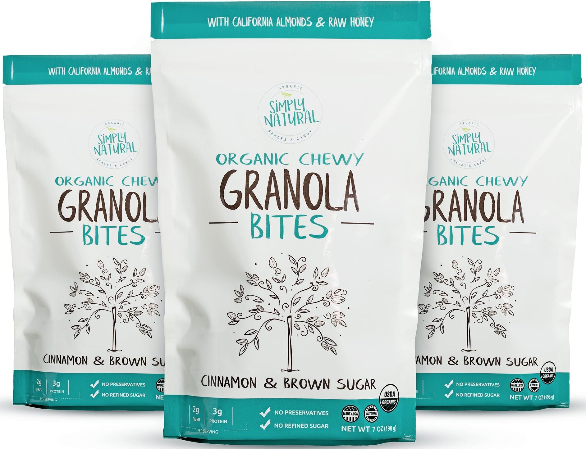 Simply Natural Organic Chewy Granola Cookie Bites, Energy Bar Snacks, Cinnamon & Brown Sugar, 7 Ounce Pouch, (Pack of 3)