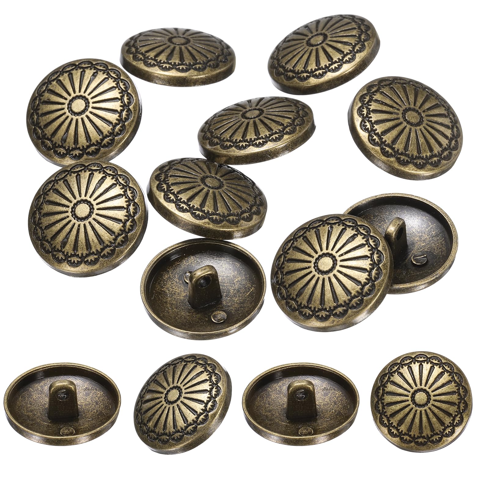 PATIKIL 10 Pcs Vintage Metal Buttons,20mm Round Shank Buttons Engraved Flower Pattern with Metal Shank Hole for Sewing Crafts Projects, Coats, Jackets, DIY Decoration, Yellow-Black