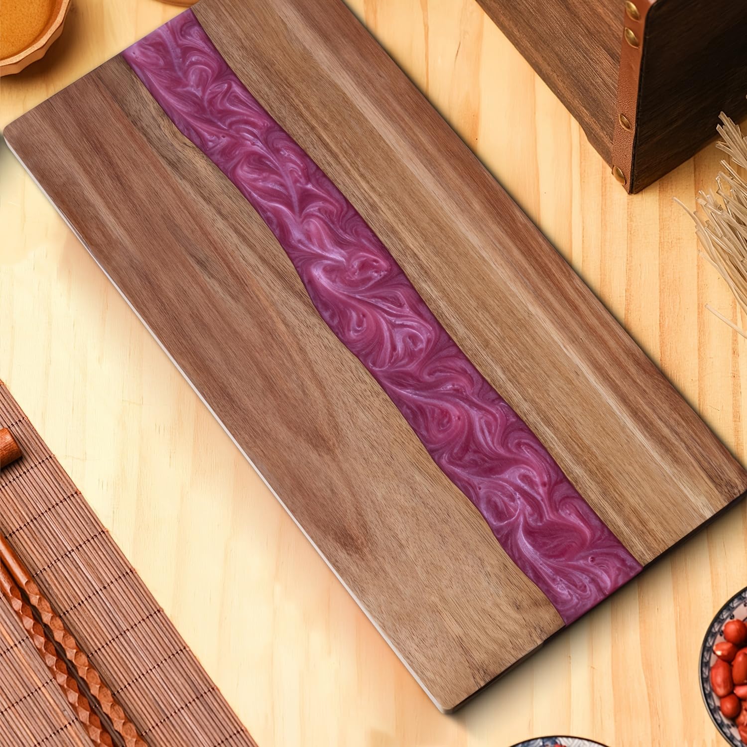 Resin Charcuterie Board - Acacia Wood Cutting Board, 18.7inch Charcuterie Board (pink)