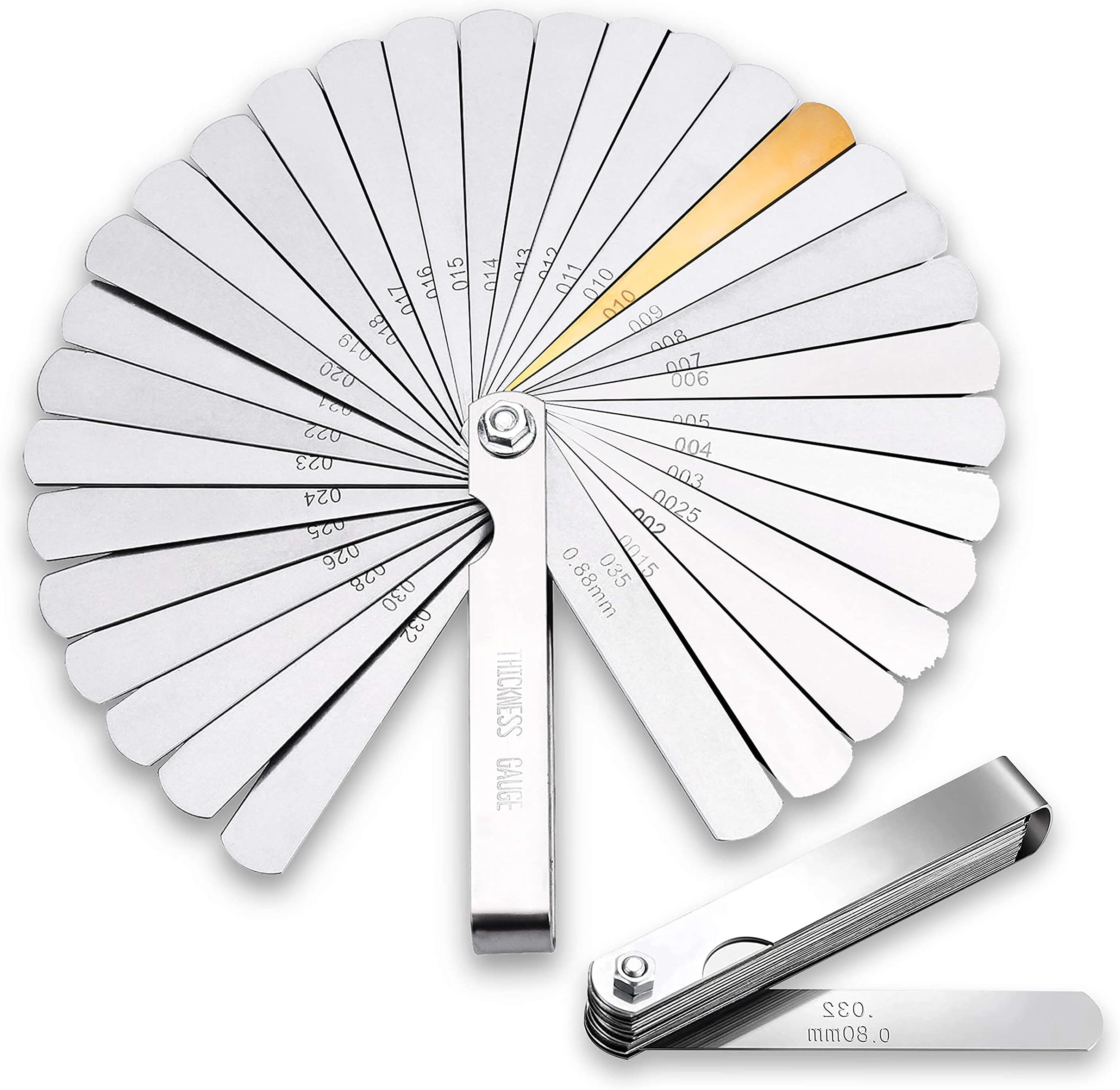 Blade Feeler Gauge Set |32 blades 3.54"|✮LIFETIME GUARANTEED✮- Stainless Steel Double Mechanical Engine Shims, Foldable Tool for Measuring Thickness Between Shocks, Valve Rocker Clearance