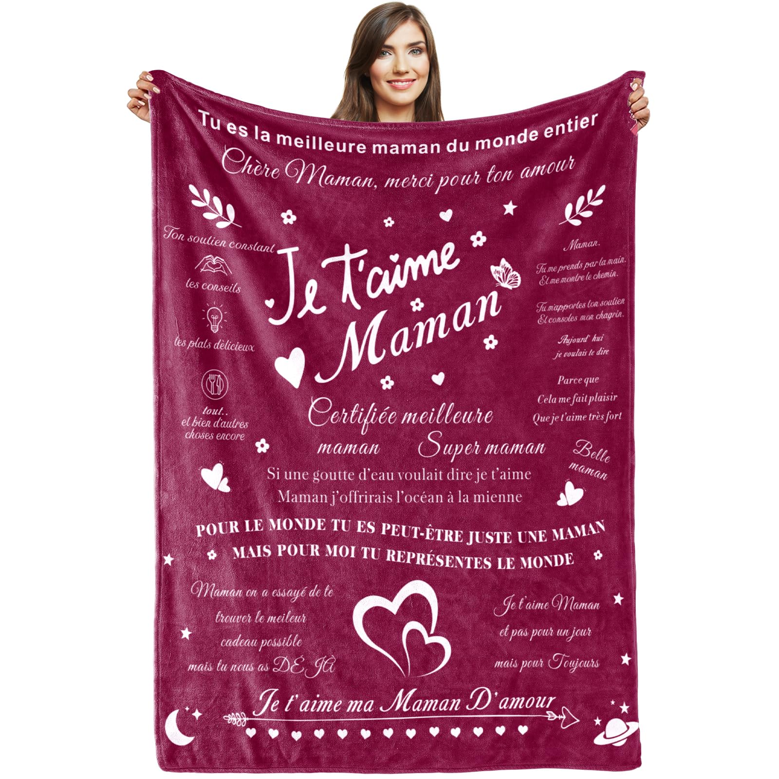 Zinello Design - Plaid Personnalisé Doux Polaire Pour Offrir à Sa Grand-Mère. Idée Cadeau Insolite Utile Pour Un Anniversaire Noel La Fête Des Grands- Mères. Couverture Couvre Lit Pour La Deco