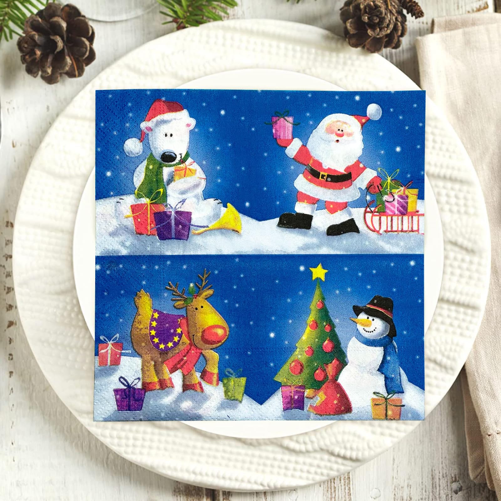 Servilletas Papel Navidad Animal Servilletas Decoupage Decoradas Papel Higienico Desechables Toilet Paper Cumpleaños Cocktail 2 Capas Paper Towels Bodas Fiesta Jardín 30 Paquetes(33x33cm）