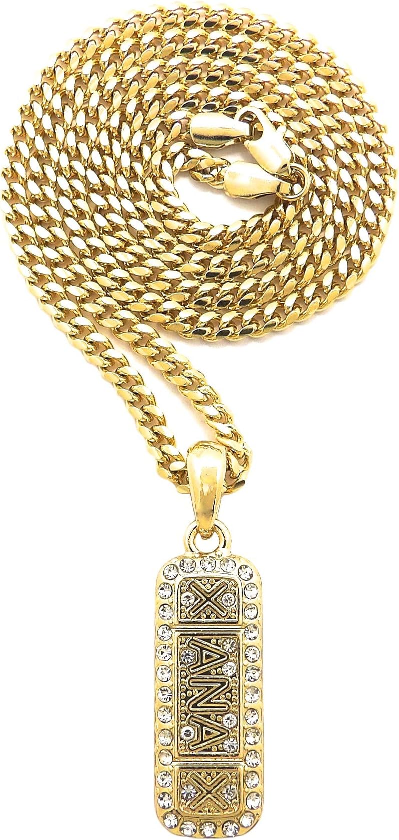 GWOODPendant Xanax with Crystal Rhinestones 24 Inch Cuban Necklace Gold Color