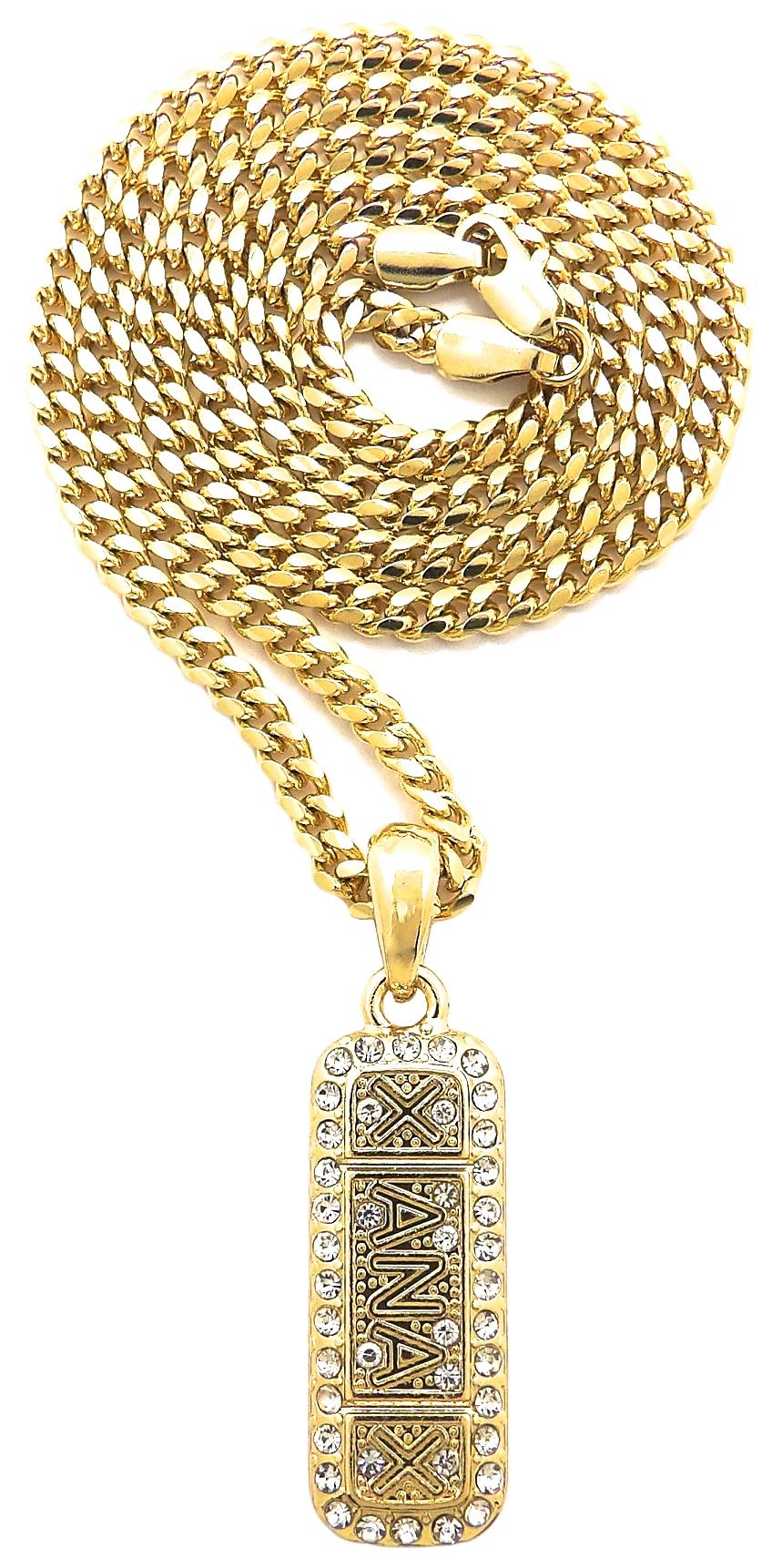 GWOODPendant Xanax with Crystal Rhinestones 24 Inch Cuban Necklace Gold Color