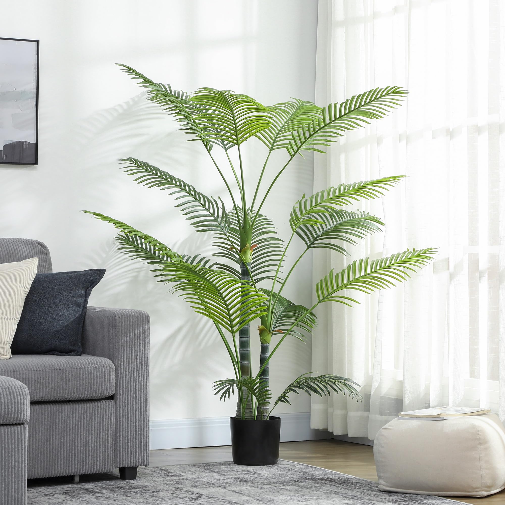 HOMCOM Künstliche Palme 175cm Kunstpalme mit 16 Palmenwedel Groß im Topf | Kunstpflanze, Künstliche Pflanzen, Wie Echt, Zimmerpflanze, Kunstbaum, für Wohnzimmer Büro Balkon Dekoration