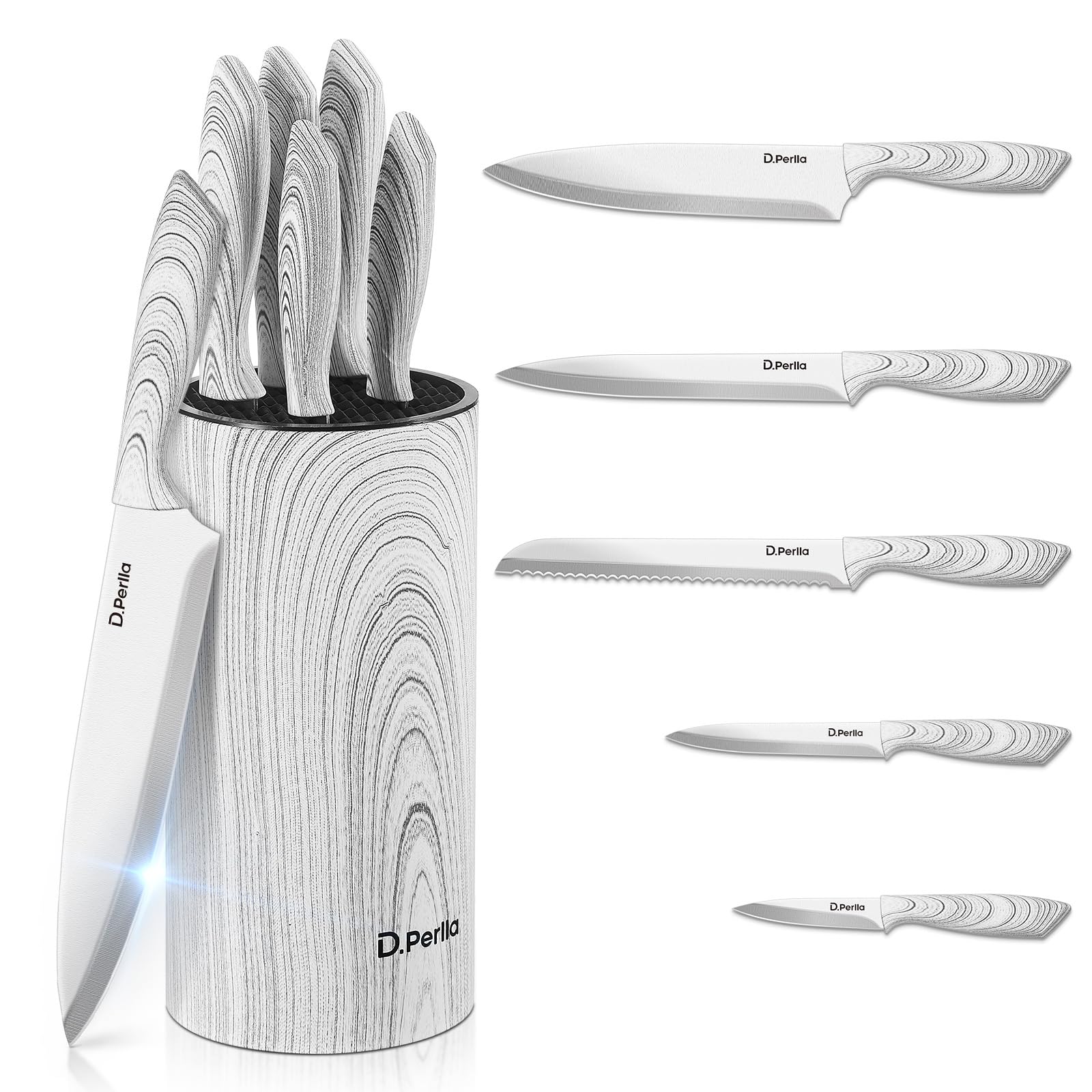 D.Perlla 6-TLG Messerblock mit Messerset, Ultrascharfes Edelstahl-Messerset mit Abnehmbarem Messerhalter für Einfache Reinigung, Geeignet für den Hausgebrauch, Restaurants und Picknicks