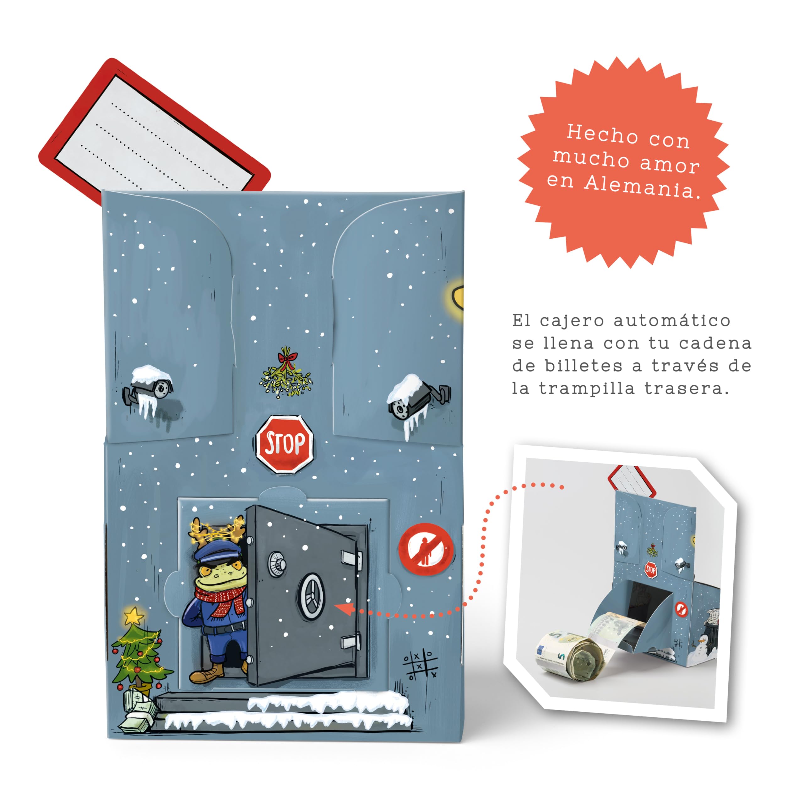 SURPRISA Money O-Mat Xmas Embalaje de Regalo de Dinero - Cajero Automático DIY Creativo, Idea de Regalo Original para Navidad y Ocasiones Especiales - Incluye Diseño Personalizado