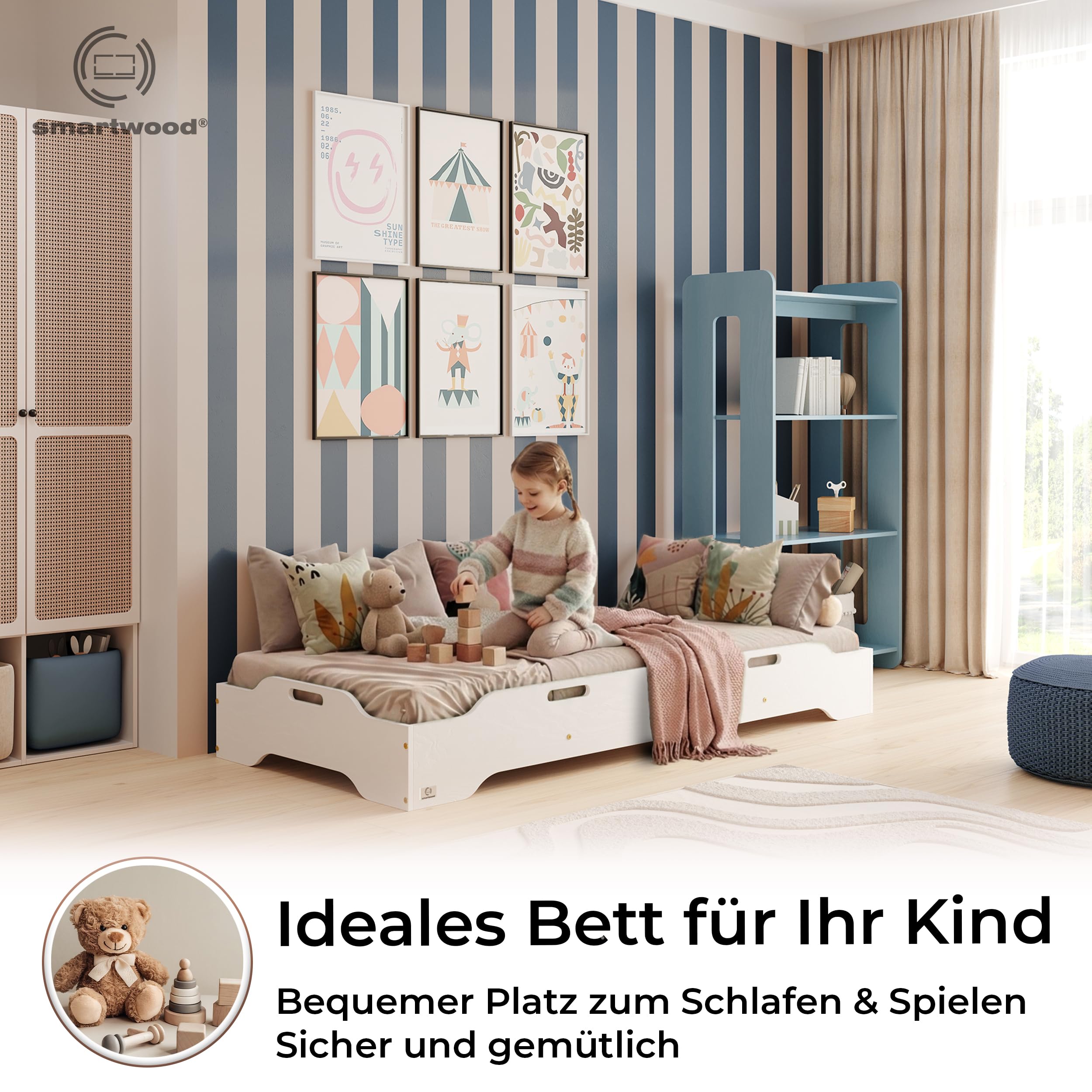 smartwood Stapelbett 90x200 cm mit Lattenrost, aus Holz, Weiß, TILA 8