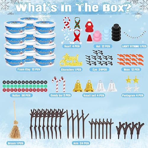 Miniatura 3 de Paquete de 12 kits de muñeco de nieve, manualidades de muñeco de nieve de Navidad para niños, construye un muñeco de nieve, decoraciones de invierno