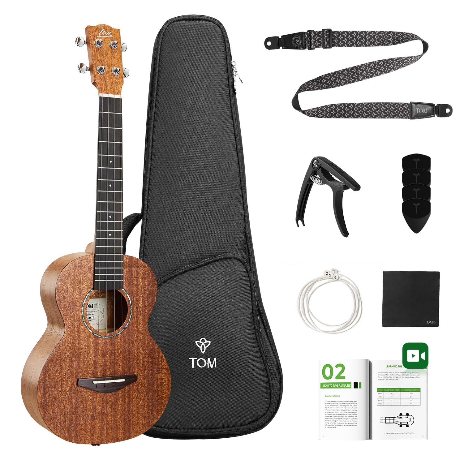 TOM 26 Inch Solid Mahogany Tenor Ukulele with Quick-Lock Strap (AM5-T)