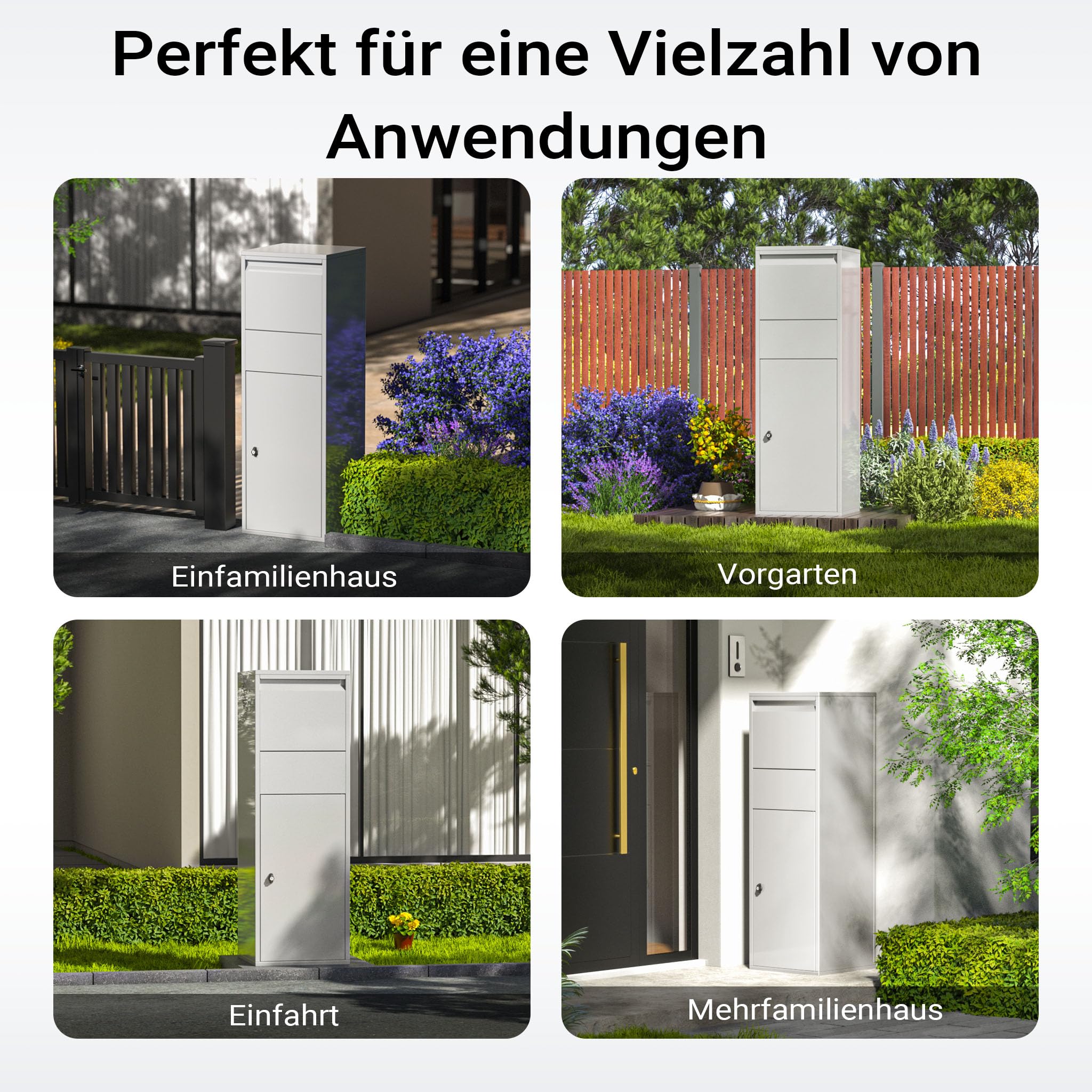 Wiltec Paketkasten silberfarben 460 x 450 x 1400 mm Paketbox Standbriefkasten