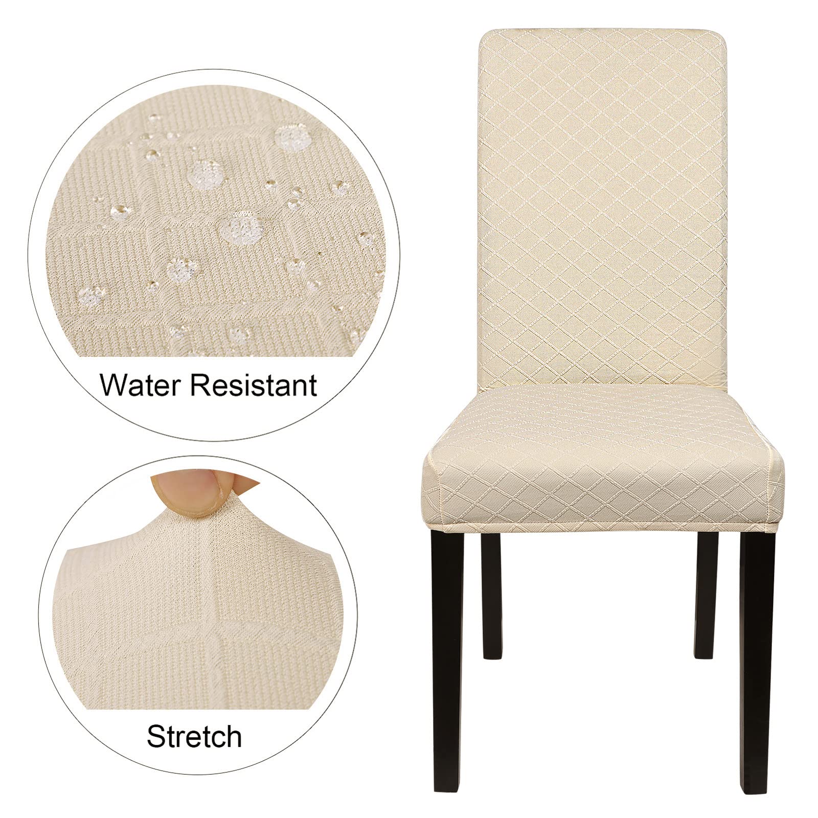 SearchI Dining Room Chair Covers Set of 4 Stretch Parsons Chair Slipcovers Super Fit Spandex Removable Washable Kitchen Chair Protector Cover for Dining Room Hotel(Beige Rhombus) - Image 3