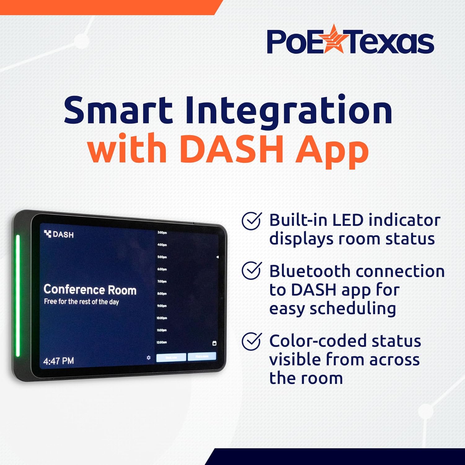 PoE Texas 10th Gen iPad Wall Mount with LED Status Indicator Black Aluminum Office Conference Room Display Tablet Surface Mount Dock, Dash App - Bundled with AF-USBC-JB PoE Adapter