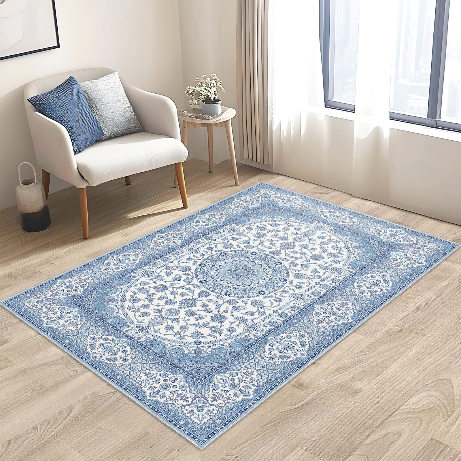 Amazon | FORTSEA 洗える ペルシャ風 カーペット 130×200cm 薄手 滑り