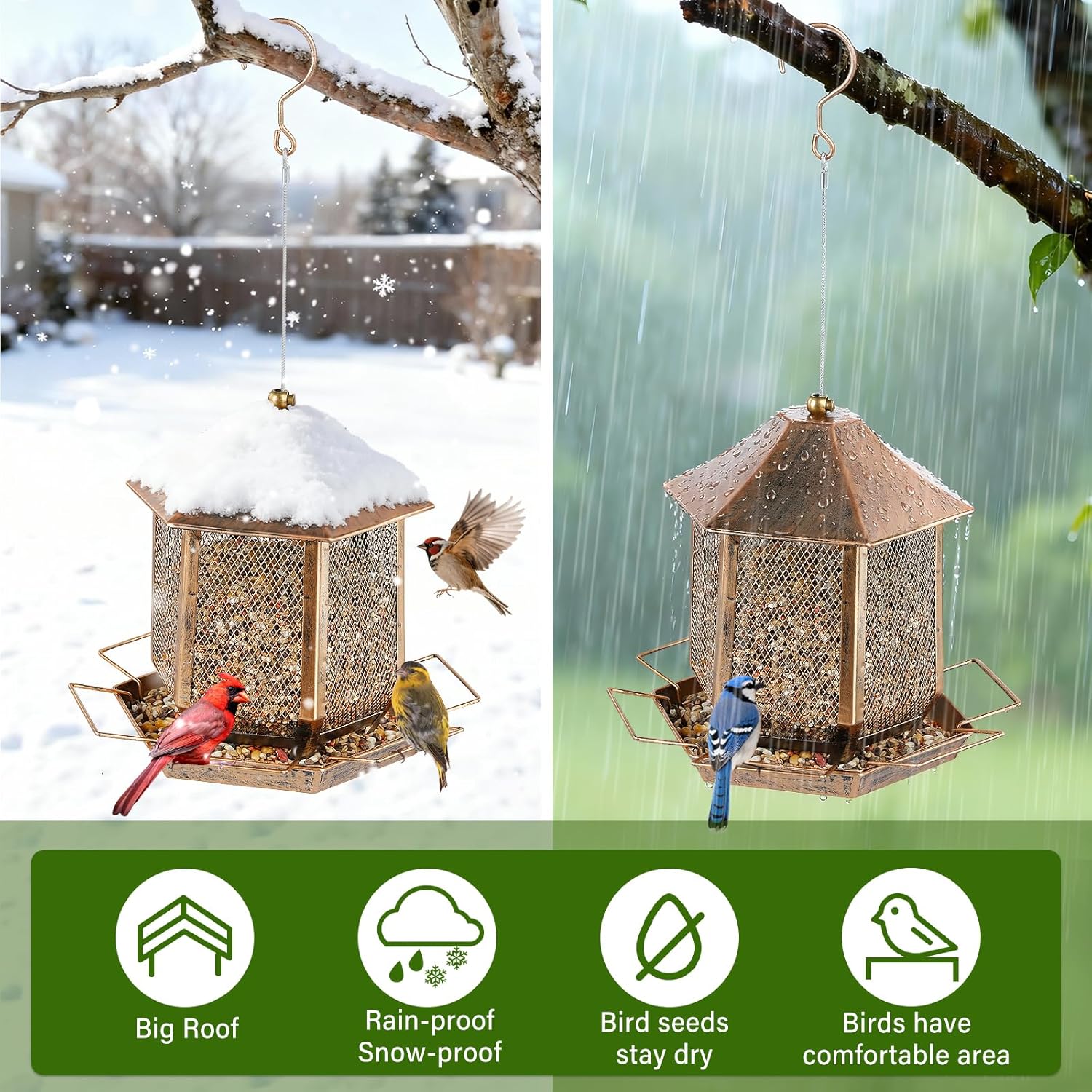 Bird Feeders for Outdoors, 3LB Capacity Metal Bird Feeder Wild Birdfeeders Outside Hanging, Vintage Bronze Rust-Resistant Birdfeeder for Garden Yard Balcony Decor, Easy Fill - Image 5