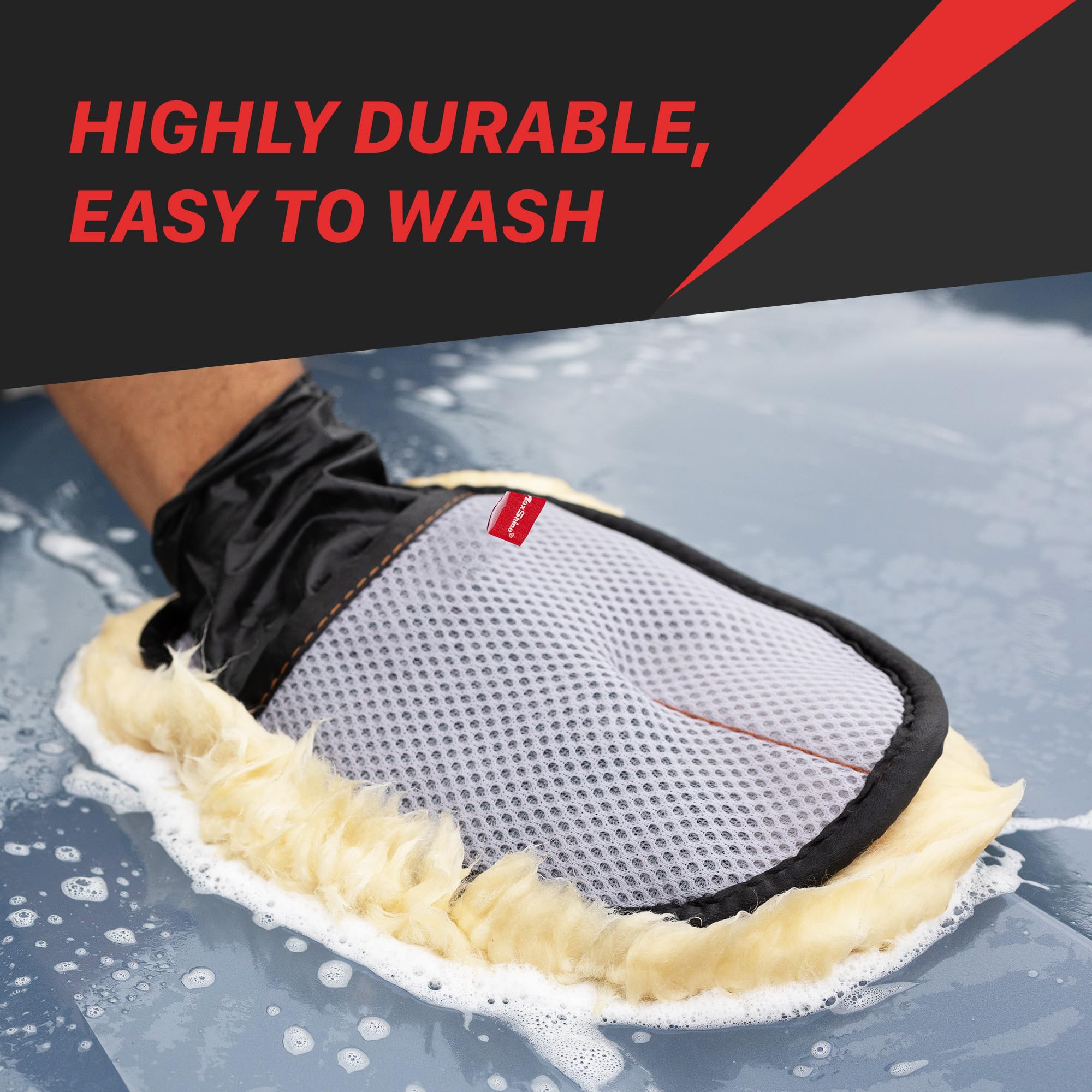 Maxshine Guante de lana de piel de oveja premium, guantes de lana de corderos reales para lavado de coche, almohadilla de lavado de piel de cordero ultra suave