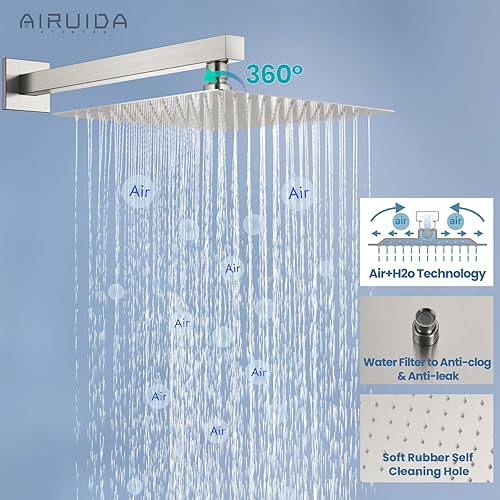 Vista 57 de Airuida Shower Faucet Set Bathroom Rain Shower System SUS304 Stainless Steel Single Handle With Male Threads Rough-in Valve Shower Trim Kit 10 Inch